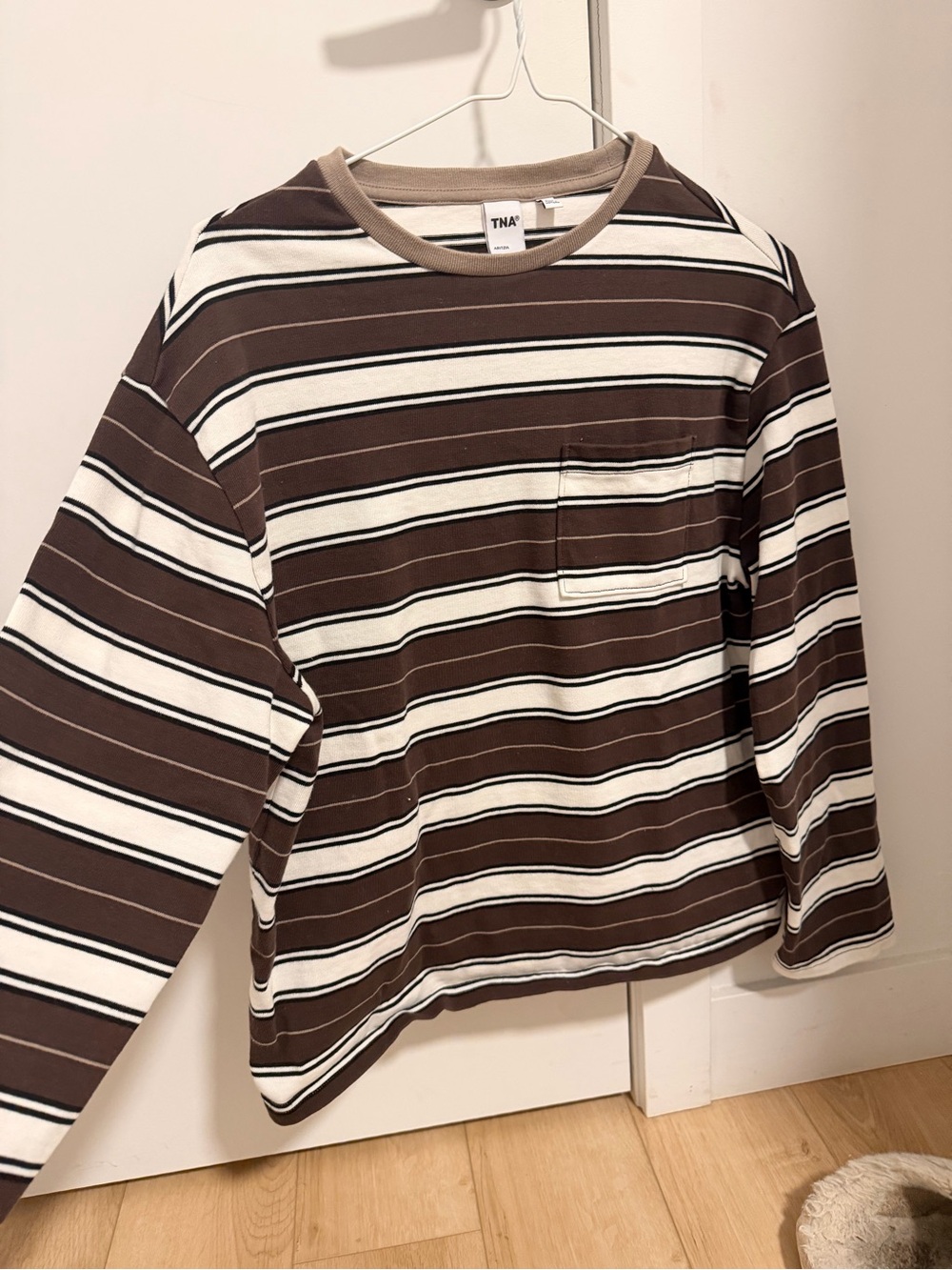 TNA Brown and White Striped Long Sleeve Pocket Tee